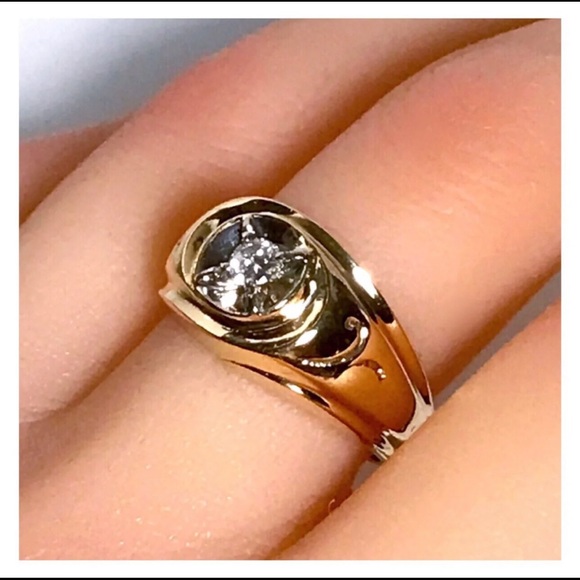 14KT RETRO 1950's MID CENTURY MODERN .21 CARAT FIREY DIAMOND SOLID Y GOLD RING - Picture 2 of 13
